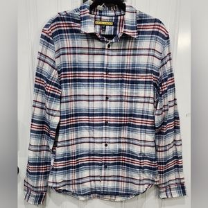 Prince & Fox red white and blue plaid flannel shirt men's size Medium
